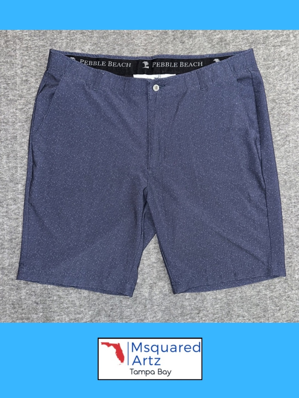 Pebble Beach Golf Shorts Mens 38 Navy Blue Stretch Performance Flat Front